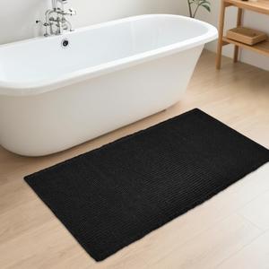 ZALL Waffle Bath Mat Black Super Absorbent Non Slip Bathroom Rug, Rhombus Geometric 24x48inch,Machine Washable Ultra Soft Floor Mats (24x48inch(Rectangular))