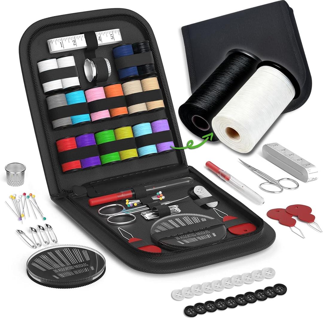 Sewing Kit Gifts for Grandma, Mom, Friend, Traveler, Adults, Beginner, Emergency,Sewing Supplies Accessories with Scissors,Sewing Needles Thimble, Thread,Tape Measure etc (Black, S) (1 Pack)