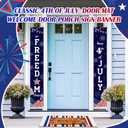 Hahafelt 3 Pcs 4th of July Door Mat and Door Banner Set Welcome Red White and Blue Striped Rug Independence Day Banners Patriotic Decorations for 250 Anniversary Home Holiday Decoration