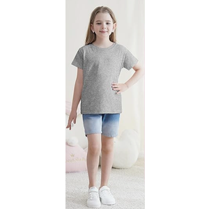 Girls Shirt Cotton T Shirt Kids Crew Neck Tops Summer Short Sleeve Tees for Girls 2-18 Years (9-10 Years, Light Grey)