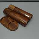 Wooden Salt and Pepper Grinder Set 8 Inch Manual Salt and Pepper Mill with Tray Adjustable Coarseness Refillable Wood Grinders with Gold Bottle Label for Kitchen Christmas Home Gift(Wood Color)