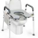 Raised Toilet Seat with Handles, 500lb Handicap Toilet Seat with Handles Over Toilet, Commode Chair with Adjustable Height & Width, Toilet Seat Risers for Seniors, Elderly, Handicap