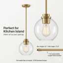 Gold Pendant Light, 7 Inch Clear Glass Farmhouse Hanging Fixture, Adjustable Height & Sloped Ceiling Compatible for Kitchen Island Dining Room Entryway Bedroom Hallway, 2 Pack