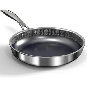 10" Hybrid Ceramic Nonstick Frying Pan, 3-Ply Stainless Steel Skillet, 2-Layer Coating, PFAS & PTFE Free, 9H Hardness & Corrosion Resistance, Dishwasher Safe, Induction Compatible-Black