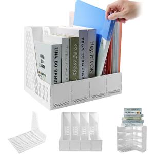 ZQS Plastic Magazine File Holder, Desk Organizer File Folder for Office Organization and Storage, Sturdy Binder Organizer with 4 Vertical CompartmenteDesktop Accessories for Office Storage (PB107_White)