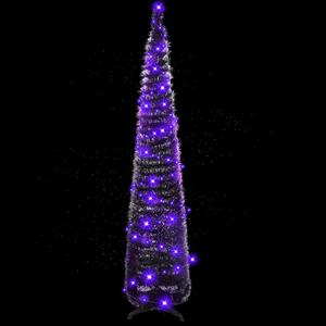Aoriher 5 ft Pre-lit Pop up Collapsible Black Christmas Tinsel Tree Decor with Purple String Lights Reusable Artificial Sequins Pencil Slim Tree with 4 Legged Bracket Holiday Party Indoor Outdoor Home