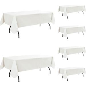 Vinyl Tablecloth with Flannel Backing-6 Pack Ivory 60x120 Inch Outdoor Waterproof Plastic Table Cloth-Wipeable Heavy Duty Oilcloth Rectangle 8 Foot Protector for Picnic Party Camping Dining