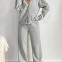 Lounge Sets for Women 2 Piece Outfits V Neck Button Sweatshirt Wide Leg Pants Matching Set Sweatsuits (Small, Grey)