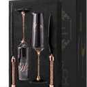 Wedding Champange Flutes and Cake Knife Server Set, Rose Gold Mr and Mrs Champagne Glasses for Bride and Groom Toasting