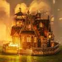 FUNPOLA 3D Wood Puzzle Countryside Cottage Model - DIY Miniature Building Kit with Spark LED Lights - Craft Rural Architecture Home Dcor Gift for Adults