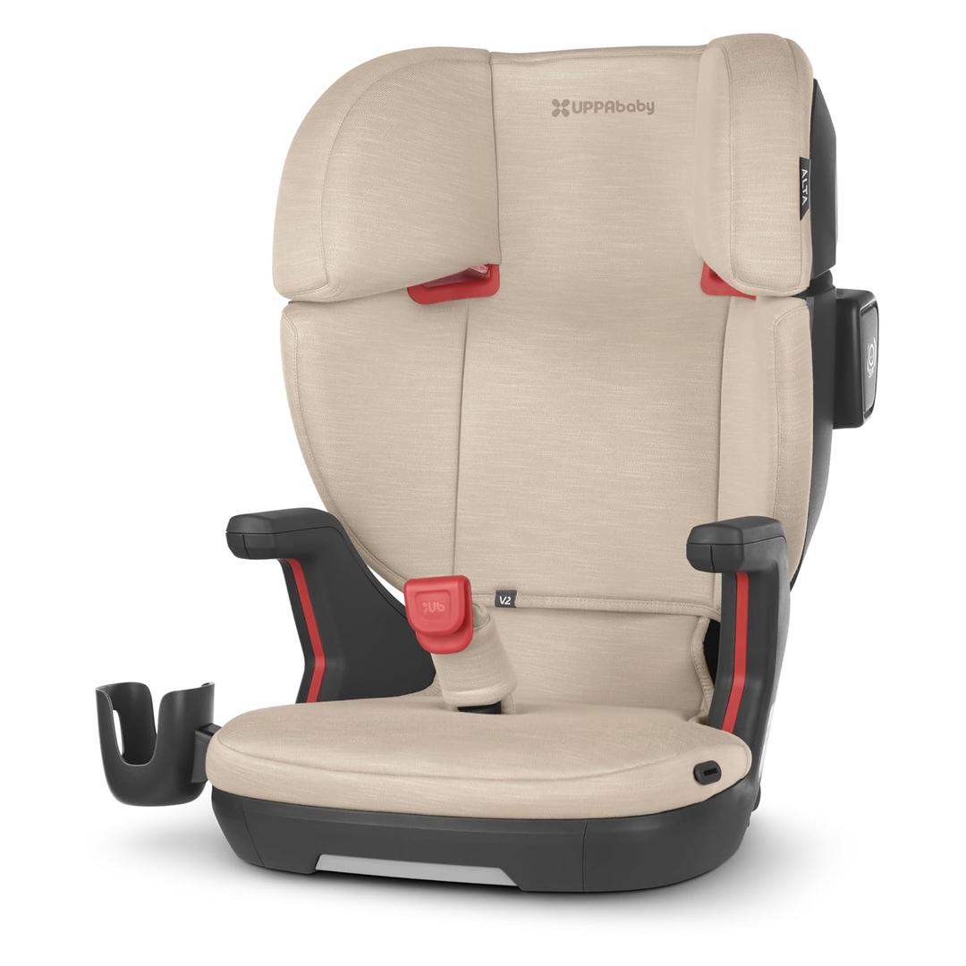 UPPAbaby Alta V2 High Back Booster Seat/Seven-Position, Active Support Headrest for Growing Children/SecureFit Integrated Belt Guide + Positioner/Cup Holder Included/Kavneer (Almond Mlange)