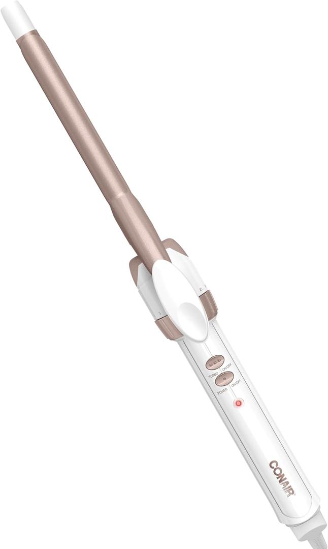 Conair Double Ceramic 1/2-Inch Curling Iron, 1/2-inch barrel produces spiral curls  for use on short to medium hair (White/Rose Gold)
