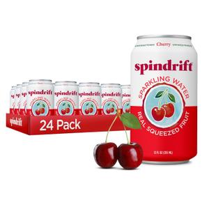 Spindrift Sparkling Water, Cherry Flavored, Made with Real Squeezed Fruit, 12 Fl Oz Cans, Pack of 24 (Only 21 Calories per Can) (EXP 01/09/27)