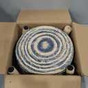 Cpintltr Foot Stool Natural Seagrass Hand Weave Poufs Round Ottoman for Couch Desk Soft Step Stool Padded Foot Rest with Non-Skid Pine Legs for Hallway Office Lounge Natural/Blue