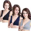 CAKYE 3 Pack Maternity Nursing Sleep Bra Breastfeeding Cotton Bralette, Size M