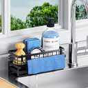 Kitchen Sink Sponge Holder - Self-Draining, Detachable Dish Cloth Holder, Rustproof Kitchen Countertop Organizer, Black