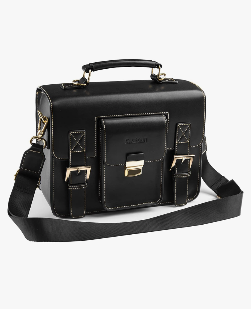 Cwatcun Leather Camera Bag Compact Shoulder Bag for Women, Vintage Small Sling Case Crossbody, Travel Photography Backpack for Canon, Nikon, Sony, Fuji DSLR/SLR/Mirrorless Cameras, Lens Accessories