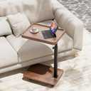 TV Tray Table for Eating,Sofa Armrest & 360 Swivel &Height Adjustable End Side Table for Couch,Snack Table for Sofa, Bedroom, Living Room, C Shaped End Table(Brown+Black)