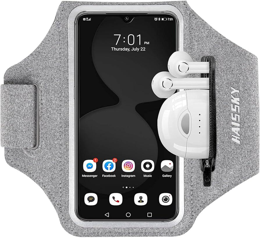 Running Armband with Earphone Bag Cell Phone Armband for iPhone 16 15 Pro 14 Plus 13 11 XR XS, Galaxy S24/ S10 Water Resistant Sports Phone Holder Case & Zipper Slot Car Key Holder for 6.7 inch Phone