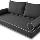 Outdoor Twin Size Patio Swing Bed Mattress and Pillows Cover with Zipper, Fade Resistant 6 Inch Porch Daybed Cushion Waterproof Covers (Dark Gray, 75 * 39 * 6in)