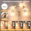 Medusa LED Table Lamp for Bedroom, Multi Head 5 Shade Modern Bedside Lamps, Arm-Adjustable Lamp for Night Stands, Desk Lamp with Fun Light Multicolored Shades for Livingroom, Kids Room, Office, Brass