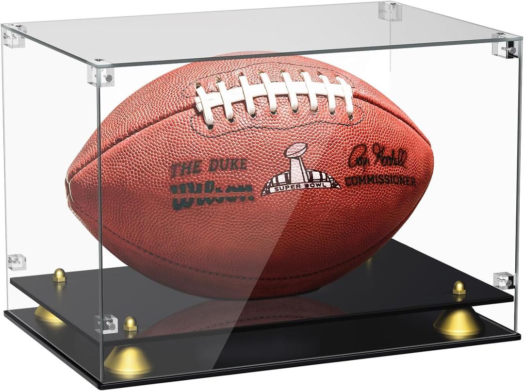 KKU Acrylic Football Display Case - Clear Double Tier Black Stand for Signed Autographed Football Display