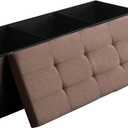 45.3 Inches Storage Ottoman Bench Foldable Seat Footrest Shoe Bench End of Bed Storage with Flipping Lid, 166L Storage Space, Linen Fabric Brown