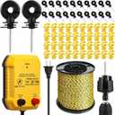 MorningRo Electric Wire Fence Kit, 25 Mile 110VAC 1 J Plug in Fence Charger with 3366 FT Polywire, 40 T Post Insulators, 20 Screw in Insulators for Pasture Farm Horse Cattle Poultry Fencing