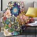 Neasow Floral Fleece Throw Blanket, Vibrant Color Boho Flowers Blossom Cozy Decor Throws for Sofa Bed Couch Chair or Dorm 5060 inch