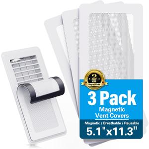 Magnetic Vent Screen Mesh Covers, Floor Vent Covers 3 Pack, for Floor, Wall & Ceiling Registers of Width 5" to 5.75", Length 11.2" to 11.75", Magnetic Air Vent Filter, White