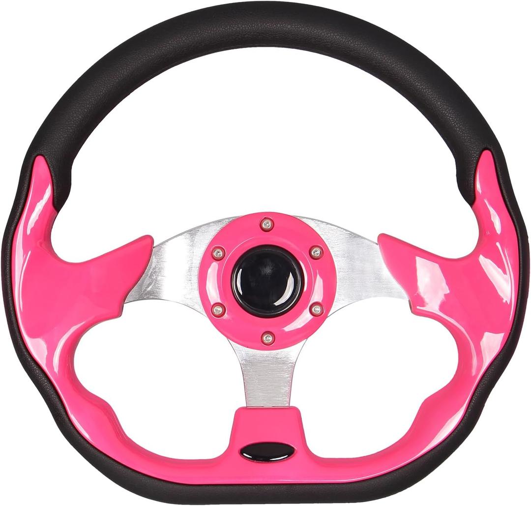 Pink D Shape Golf Cart Steering Wheel Universal Fit for Golf Cart Club Car DS and Precedent EZGO RXV & TXT, Yamaha, Tempo with Silver Aluminum Frame