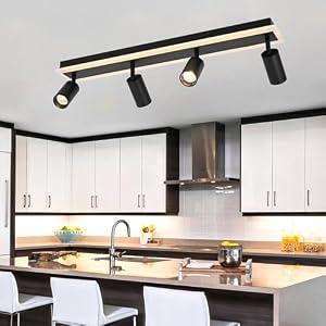 eluze 4-Light Modern LED Track Lighting Fixture, Dimmable Ceiling or Wall Mount Indoor Spotlight, 3000K Flexible Black Track Lighting for Kitchen, Living Room, Bedroom, ETL Listed