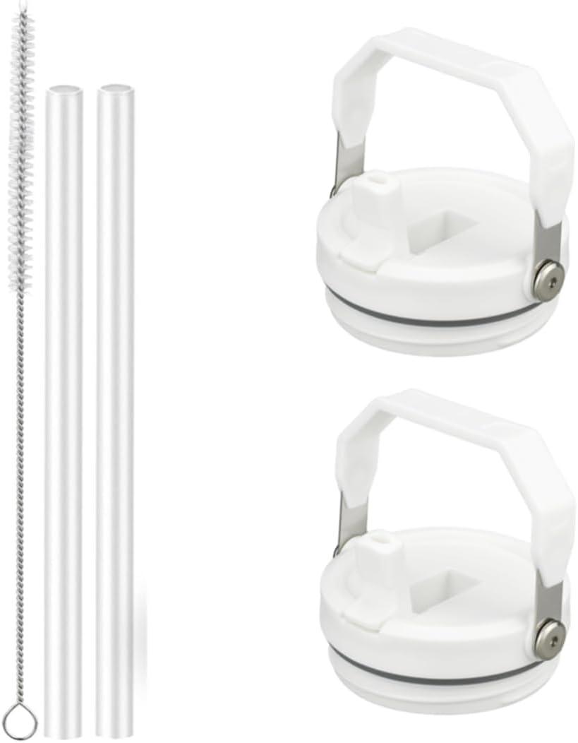 40 oz Leak Proof Handle Flip Straw Lid Replacement Compatible with Stanley 40 oz Quencher Travel Tumbler, 2 Pack Spill Proof Tumbler Covers Fit for Stanley Cup Accessories (White)