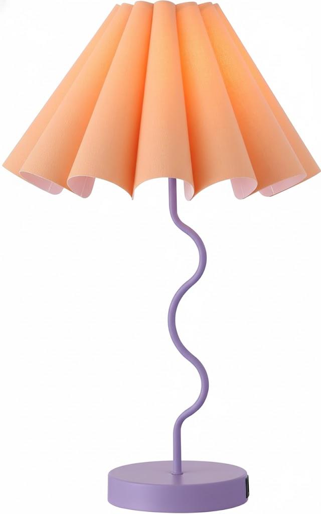 Table Lamps for Living Room - Purple and Orange Modern Dimmable Lamps with USB Port and Outlet