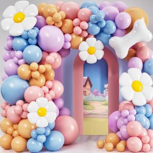 ALL-IN-1 Blue Balloon Arch Kit with BONUS Bone & Daisy Balloons for Birthday Decoration Girl - Pastel Balloons Garland for Blue Party Decorations & Party Supplies - Puppy Party Decorations (Blue, Purple, Pink, Orange)