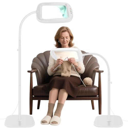 30X 10X Extra Large Floor Magnifying Glass with Light and Stand, 60 LED Flexible Gooseneck Floor Magnifying Lamp with 5 Color Modes, 2-in-1 Lighted Magnifiers for Close Work, Sewing, Crafts, Painting