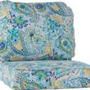 Outdoor Deep Seat Cushion Set 24x24 Seat + 28x22 Back – Plush Fiber Fill Seat, Patio Lounge Replacement Cushion, Corded Trim, Durable Polyester Fabric with Ties, Baltic Paisley