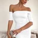 GOBLES Women's Summer Short Sleeve Sexy Bodycon Ruched Mini Party Dress (Red)