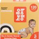 Hello Bello Diapers, Size 2 (10-16 lbs) Surprise Pack for Boys - 120 Count of Premium Disposable Baby Diapers, Hypoallergenic with Soft, Cloth-Like Feel - Assorted Boy & Gender Neutral Patterns 160002 (Size 2, Boy/Neutral)