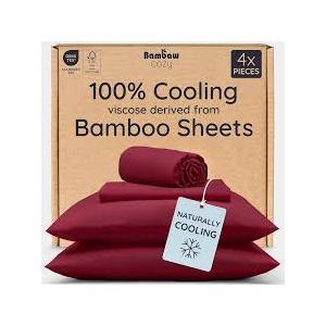 Bambaw Queen Size 4pcs Cooling Sheets Set 100% Viscose Derived from Bamboo, Luxury Bedding, Soft Sheets, Deep Pocket Fits Up to 16'' Mattresses (Burgundy)