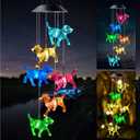 JOBOSI Dog Wind Chimes, Solar Dog Lights for Outside, Gifts for Dogs Lovers, Birthday Gifts for Women, Mom, Ded, Grandma, Garden Lawn Yard Outdoor Decor Mobiles Wind Chime, Dogs Themed Gift