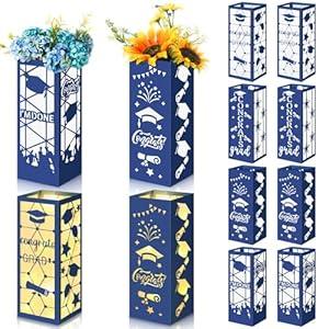 Feifeiya 12 Pcs 2025 Graduation Table Decoration Class of 2025 Graduation Centerpiece Graduation Lantern Box for College School Graduation Party Supply Photo Prop, 4 Styles, 10.63 x 3.94 Inch(Blue)