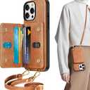 TUCCH Crossbody Case Wallet for iPhone 16 Pro Max, [Detachable Adjustable Lanyard] PU Leather Magnetic Folio RFID Blocking [6 Card Slots], Protective Phone Cover for iPhone 16 Pro Max 6.9", Brown