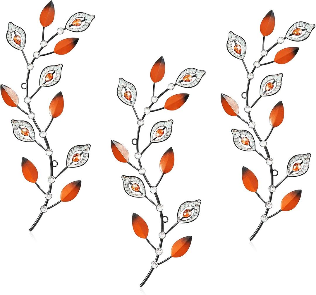 Cityelf 3 Set Crystal Leaf Wall Art Sculpture Iron Tree Leaves Branch Hanging Wall Dcor Jeweled Bling Home Deor Acrylic Diamond Accent  (16.5 inch)