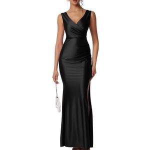 Memoriesea Women's Sexy Sleeveless V Neck High Split Evening Cocktail Maxi Dress (M)