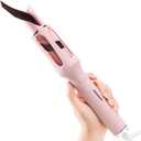 Automatic Rotating Curling Iron with 4 Temperature - Beach Waves Curling Wand, Portable Hair Curler, Dual Voltage & Lightweight for Travel, Automatic Shut-Off, Anti-Scald-Pink