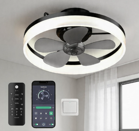 Ceiling Fans with Lights and Remote, 19.7" Dimmable LED, Black
Low Profile Ceiling Fan with Light, 6-Speed Reversible DC Motor, 3000K-6000K Fandelier for Bedroom, Living Room