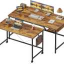 Mericonia 48 inch Computer Desk w/Shelf & Adjustable Feet, 32 inch Rolling Office Desk w/ 1 Hook, Small Space Desk for Home, Office, Study, Writing, Bedroom, 2 Pack