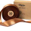 Keypan Brown Satin Ribbon 1-1/2 Inch 50 Yards Double-Faced Polyester Ribbons for Gift Wrapping Crafts Flower Bouquet Wedding Paper Christmas Holiday Decor