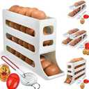 Pack of 2 Volue 4 Pieces 1 Set Space Saving 28 Eggs Egg Holder For Fridge Auto Rolling – with Rolling Egg Holder with Separator & Egg Timer | Includes Holder & Timer & Separator All in One Set (4 Tier, 1 Count) 
